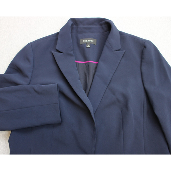 Talbots Blazer Womens Size 8 Navy Blue Stretch One Button Notch Label - Picture 3 of 9